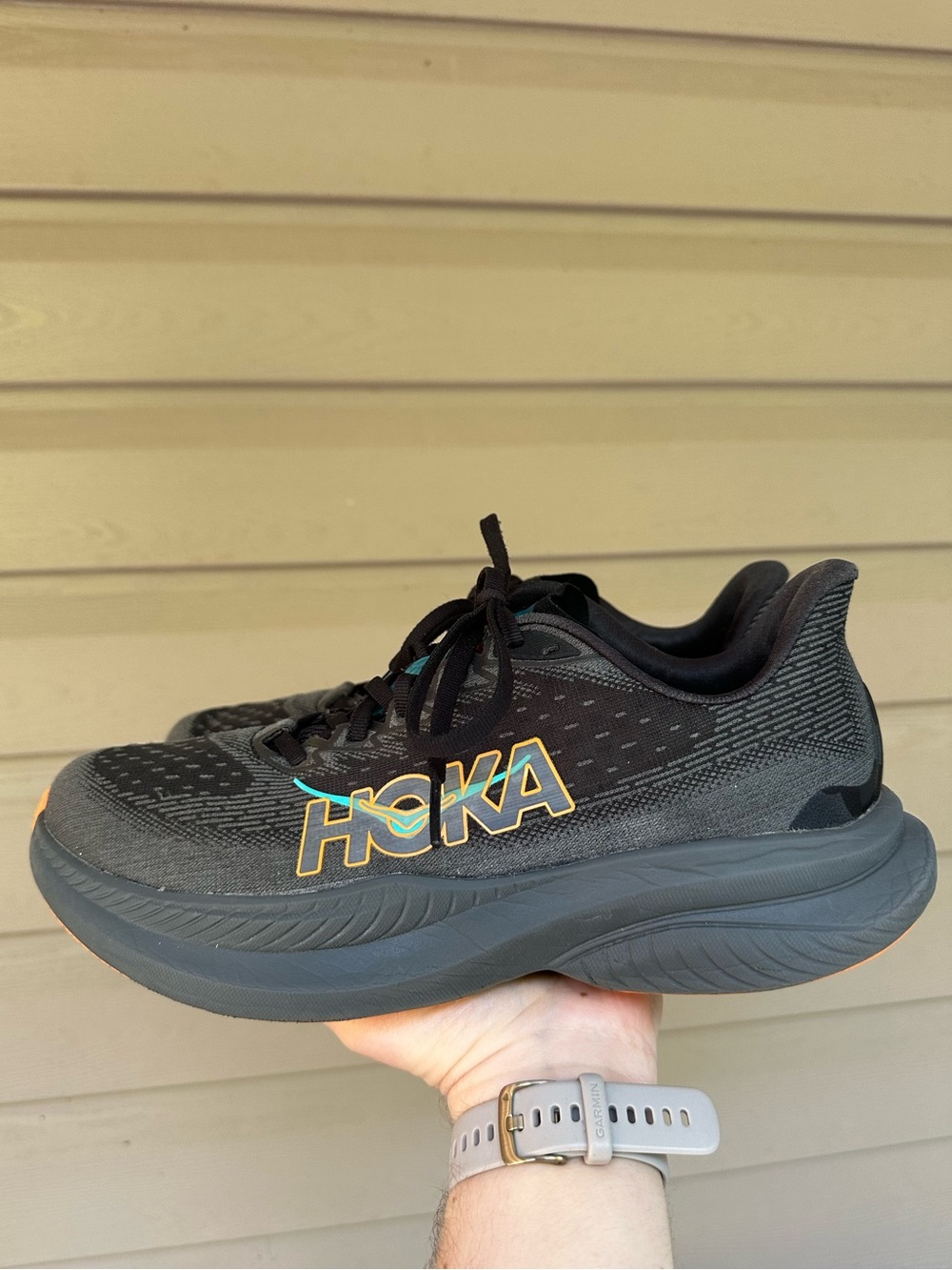 Hoka One One M Mach 6 Black/Teal/Orange Men's Size 7.5D Running Sneakers
